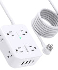 Beefy 12-Device Power Strip With 10Ft Cord Flat Plug Wall Mount 8 AC Outlets And 4 USB Ports (1 USB-C) shown coiled