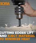 Heavy Hitter 35 Mm Forstner Drill Bit With Tough 10 Mm Round Shank And 90 Mm Reach drilling wood to minimize heat.