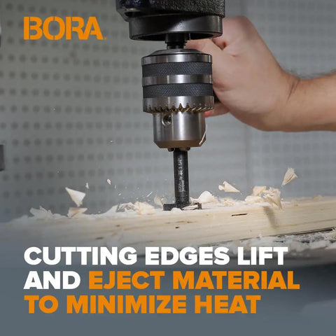 Heavy Hitter 35 Mm Forstner Drill Bit With Tough 10 Mm Round Shank And 90 Mm Reach drilling wood to minimize heat.