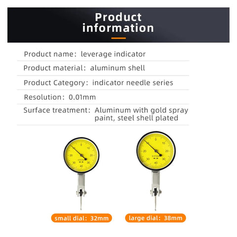 Pro Grade Dial Indicator With Magnetic Holder And Bore Gauge Stand, 240 Degree Adjustable Probe, 32mm and 38mm dial sizes