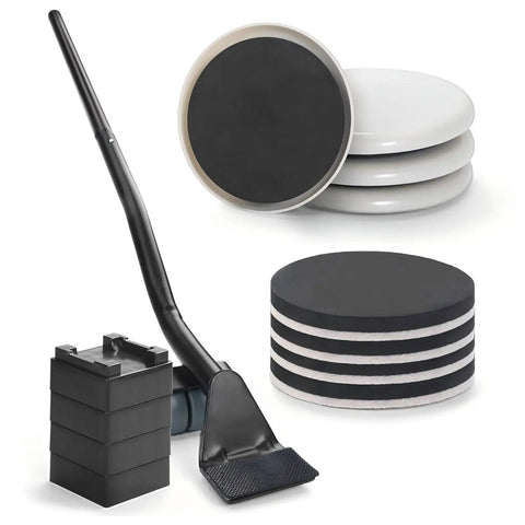 Super Easy Heavy Furniture Sliding Kit With Eight Premium Moving Pads And Ergonomic Lifter Tool for sofa and fridge moving.
