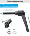 4 Pack Rock Solid M6 Lever Handles With 25mm Metric Threads Black Quick Grip Clamping Latches highlighted with size measurements.