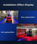 Installation effect display showing blue and red lights from the forklift warning lamp, enhancing safety for Raymond 8210.