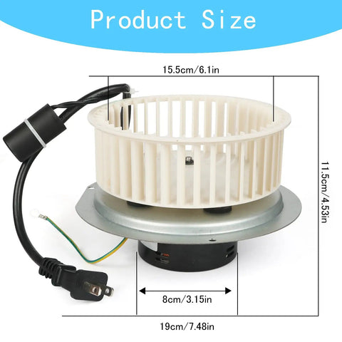 DIY Friendly 0695B000 Motor Assembly For QT80 Series Bathroom Exhaust Fans Replacement, size dimensions shown with blower wheel