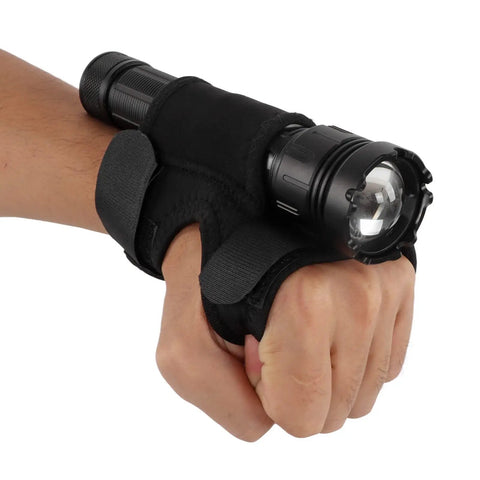 Wrist Flashlight Holster For Diving And Underwater Exploration With Durable Nylon Construction And Tight Stitching on arm