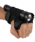 Wrist Flashlight Holster And Adjustable Strap For 25-30mm Flashlights on hand, nylon dive light wrist strap, durable black