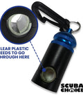 Blue Heavy Duty Regulator Octopus Hose Holder Clip for Scuba Diving Gear with plastic insertion detail, black clip base.