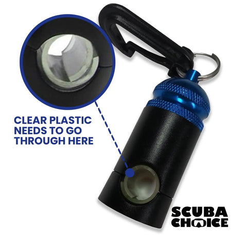 Blue Heavy Duty Regulator Octopus Hose Holder Clip for Scuba Diving Gear with plastic insertion detail, black clip base.
