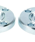 Two metal 5/8 Inch 11 Thread Abrasive Adapting Nut For Tiger Vortec Pro And High Density Flap Discs on white background