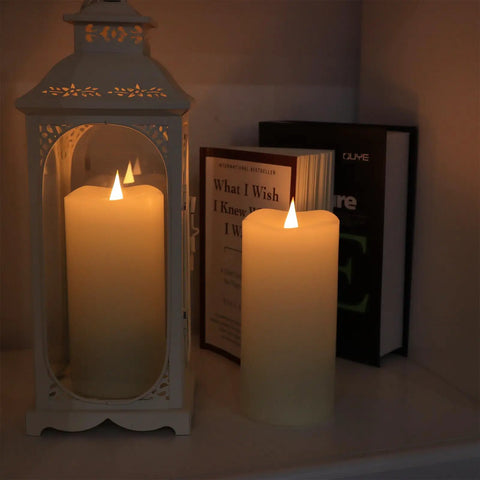 Flameless LED Pillar Candles Set Of 2 With Remote Timer Ivory Real Wax 3 By 7 Inches 3D Moving Flicker Flames That Look Real