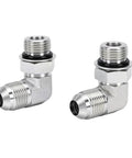 One Half Inch 37 Degree Flare Male To SAE ORB 90 Degree Elbow Connector, stainless hydraulic fitting shown angled