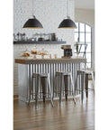 Two Tre One Light Pendant Graphite Finish With Tri Arm Industrial Shade over kitchen island, vintage silver interior