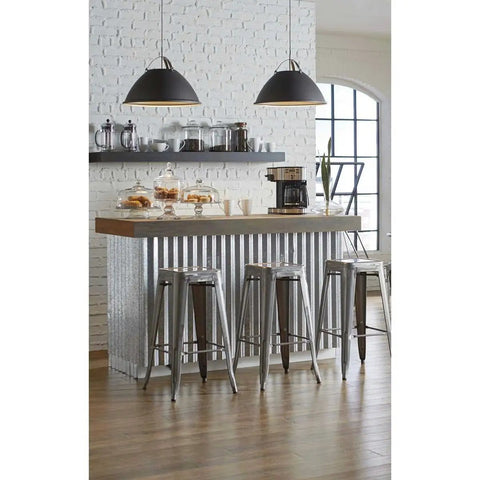 Two Tre One Light Pendant Graphite Finish With Tri Arm Industrial Shade over kitchen island, vintage silver interior