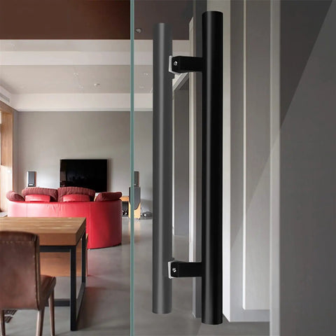 Black Stainless Steel Gate Hardware Sliding Door Handle Set Push Pull for wood and glass doors in modern interior