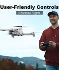 Man flying Dope 4K Camera Drone For Adults And Beginners With Foldable Design against scenic mountain background.