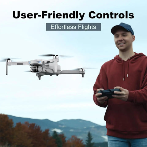 Man flying Dope 4K Camera Drone For Adults And Beginners With Foldable Design against scenic mountain background.