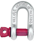G210 Screw Pin Chain Shackle, Carbon Steel, Hot Dip Galvanized, 35 Ton Working Load Limit, 2 Inch Size, Round Pin shown