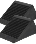 Side view of Heavy Duty Rubber Wheel Chocks Set Of 4 For Cars Trailers Trucks And RC Vehicles Grippy Non Slip Tire Stoppers Stabilizer Wedges With Crack Resistant Construction 4.72 Inches By 3.93 Inches By 5.90 Inches