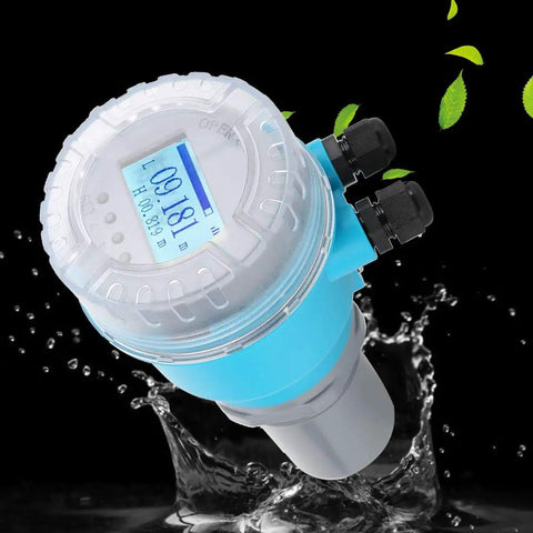 Ultrasonic Level Meter With LCD Water Level Sensor And LED Display, Digital Level Monitor For Liquids, 4 To 20mA Analog Output, DC24V Power, High Accuracy Liquid Level Measurement And Plug And Play Data Transmission on black background