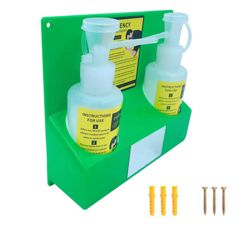 Portable Emergency Eye Wash Station Kit With Wall Mount OSHA Approved Includes Mirror And Emergency Sign Two 16.09 Ounces Bottles Corrosion Resistant PE Mounting No Solution Included