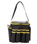 Heavy Duty Oxford Tool Organizer Bag With Removable Divider And Nonslip Rubber Feet Built Like A Tank For Tradesmen And Diy Crew Portable 20 Liter Carry Tote with shoulder strap and tool pockets.