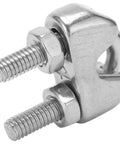 Stainless steel wire rope clip with two bolts and saddle for boating.