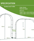 Diagram of Beefy Thickened Metal Garden Arch with Detachable Base showing two sizes with dimensions specified.