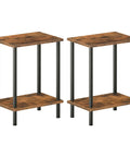 Set Of Two Rustic Brown End Tables Featuring Built Tough Industrial Frames Double Tier Storage Compact Side Tables And Nightstands For Living Rooms And Bedrooms With Easy Peasy Assembly That Actually Holds Up, showing dual-tier design with metal legs.