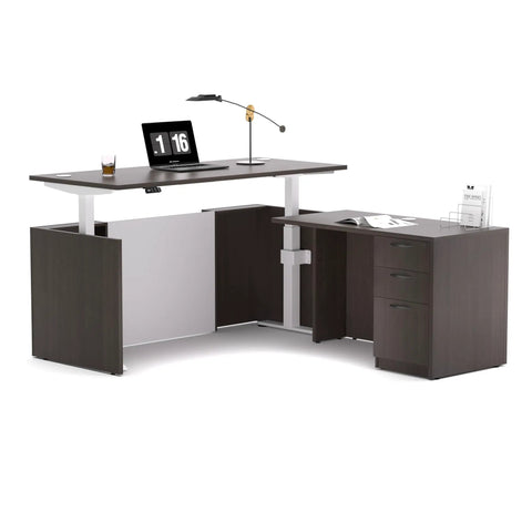 Premium Executive Standing Desk featuring smooth dual electric motors and secure storage in Khalba Oak design.