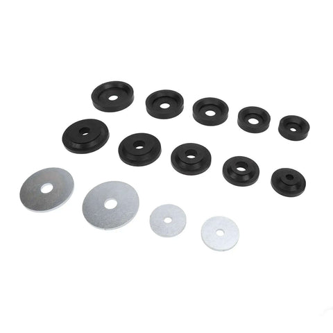 Sheet Metal Flared Hole Dimple Die Set 14 PC Carbon Steel Backing Discs Kit For Hydraulic Punch Driver displayed on white background