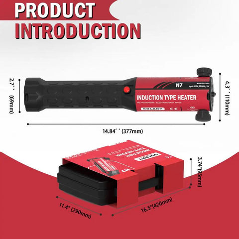 Induction Bolt Heater Kit 110V 1200W Beast Magnetic Tool with dimensions and packaging detail, no flame precision heating.