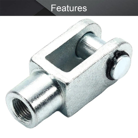Air Cylinder Rod Clevis End Y Connector Kit, 2 Pieces, 78mm Length, M16x1.5 Female Thread, Iron Construction, Heavy Duty and Quick Install, Plug and Play Fit for Pneumatic Cylinders, Durable and Reliable. Close-up of iron clevis connector with female thread