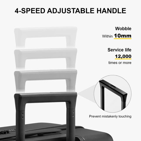 LEVEL8 hard-shell carry-on luggage with 4-speed adjustable telescoping handle and wheels, 20 inch, black