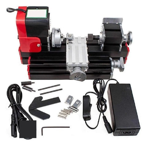 High Power Mini Metal Lathe For Diy Machining with 20W motor, compact design, and various accessories for precision turning.