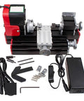 20W Mini Metal Lathe Polishing Tool With 20000 RPM Motor Perfect For DIY Projects On Aluminum Copper And Wood with accessories.