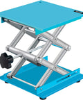 Beefy Heavy Duty Aluminum Lab Jack Stand 8x8 Inch Lifting Platform 88 lb Capacity Scissor Lift, rust resistant, blue powder coated