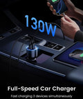 130W USB C Car Charger With PD Fast Charge Dual Type C Ports for iPhone 17 16 15 14, Galaxy S24, charging in car