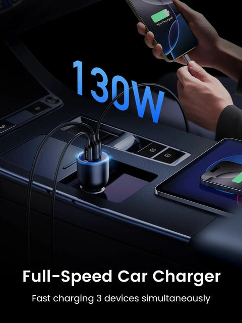 130W USB C Car Charger With PD Fast Charge Dual Type C Ports for iPhone 17 16 15 14, Galaxy S24, charging in car