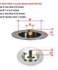 Dimensions for Pink Silicone Bathtub Stopper With Chrome Plated Handle For Standard Drains with measuring guide.