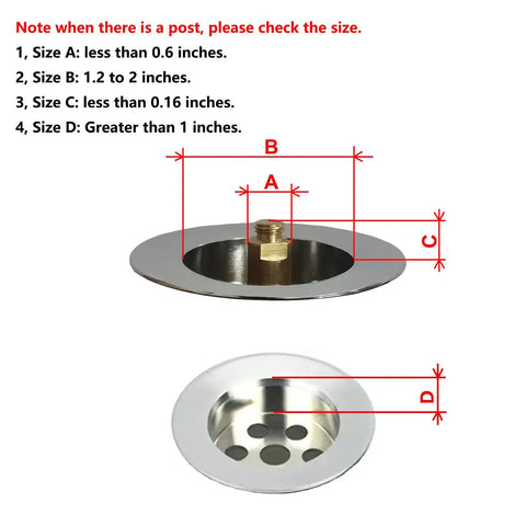 Dimensions for Pink Silicone Bathtub Stopper With Chrome Plated Handle For Standard Drains with measuring guide.
