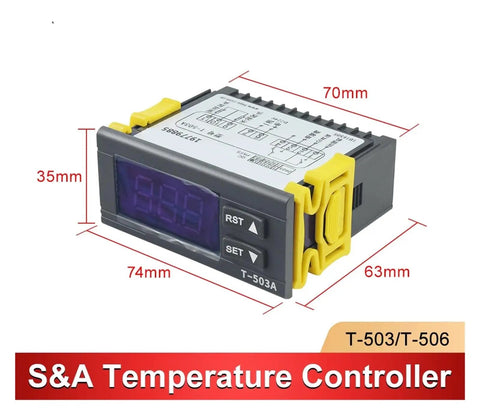 Industrial Temperature Controller Display T503A T506B T506A For Water Cooling Chillers CW3000 CW5000 CW5200 With Real World Readout Precise Sensing Stable Control Rapid Heating And Cooling Safe Multilayer Protection, front view with 74x63x35mm dimensions