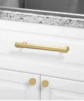 10 Pack Brushed Brass Kitchen Cabinet Knobs With Knurled Texture Gold Drawer Knobs installed on white kitchen drawers