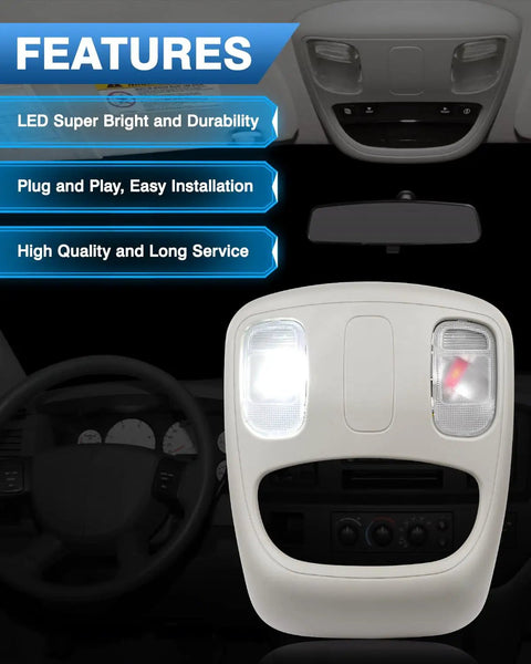 Dodge Ram Overhead Console Dome Light Replacement LED Interior Roof Map Reading Lamp For 2002 To 2010 Ram 1500 2500 3500 4500 5500