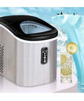 Countertop Ice Cube Maker 12kg Daily Yield Fast Chill Unit With Clear Window Self Draining System No Hookup Drama Food Safe Abs Shell Compact setup with clear window and drink.
