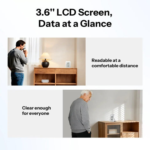 Indoor Zigbee Temperature And Humidity Sensor With 3.6 Inch LCD Display Real Time Readouts App Monitoring With Charts Alerts Data Export Remote Data View 1 Pack on a shelf