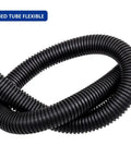 Close-up of black split wire loom tubing, flexible conduit with 1 inch inner diameter for protecting cables, 10 feet length.