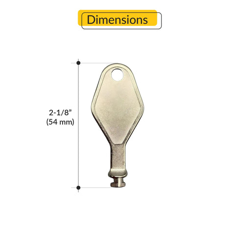 Heavy Duty Die Cast Metal Release Key That Works Like A Champ For Detachable Window Restrictor Stays And Replacement Hardware Tools With Smooth Mill Finish Look, shown with dimensions 2-1/8 inch.