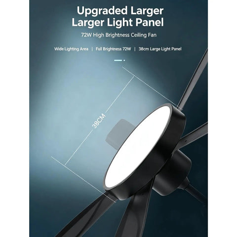 YPDJVLTI Ceiling Fans Lights 42-52Inch Ceiling Lamp showing 38cm large light panel with 72W brightness and sleek black design.