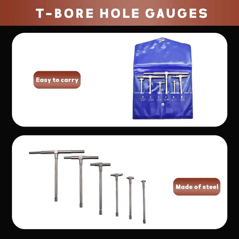 Telescoping Gage Set 6 Piece Five Sixteenths To 6 Inch Range Titanium Coated Steel Bore Gauges with carrying case.