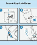 Electric Bidet Smart Toilet Seat For Elongated Bowls installation guide showing four easy steps to install a bidet seat.